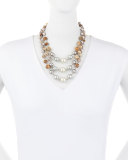 Glass Pearl & Agate Three-Strand Necklace