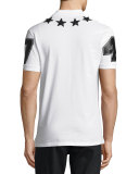 Cuban-Fit Star-Appliqué Polo Shirt, White/Black