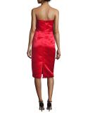 Strapless Ruffle-Trim Satin Cocktail Dress, Scarlet