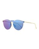 Leonard Rimless Mirrored Sunglasses, Teal