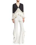 Classic Crepe Side-Ruffle Pants, Ivory