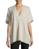 Oversized V-Neck Short-Sleeve Sweater, Light Heather Marzipan