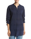 Tonal-Stripe Half-Placket Tunic
