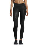 Paneled Barre Sport Leggings, Black Python