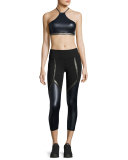 Chance Coated-Panel Capri Performance Leggings, Navy