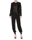 Sleeveless Organza Back-Zip Blouse, Black