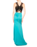 Cavell Lace-Inset Mermaid Gown, Aqua/Black