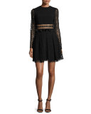 Embroidered-Mesh Mini Dress, Black