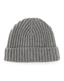 Ribbed Cashmere Beanie Hat, Gray Melange