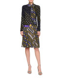 Asymmetric Button-Front Sheath Dress, Lavender/Black