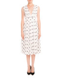 Sleeveless Pleated Daisy-Print Midi Dress, Multi