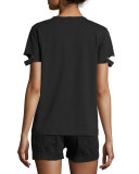 Slit-Cuff Cotton Jersey V-Neck Tee, Black