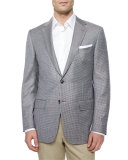 Micro-Check Two-Button Jacket, Tan/Blue