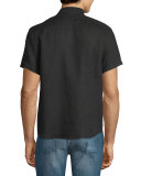 Linen Short-Sleeve Oxford Shirt, Black