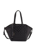 Frankie Quilted Leather Satchel Bag, Black