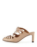 Dixie Patent Lace-Up Mule, Beige