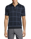 Short-Sleeve Windowpane Pullover, Blue Solid