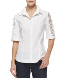 Burnout-Sleeve Button-Front Blouse