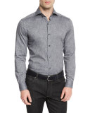 Floral-Print Long-Sleeve Sport Shirt, Gray