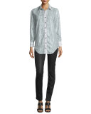 Frida Arrowhead Button-Front Blouse, Gray/White
