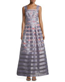 Striped Jacquard A-Line Gown, Platinum