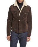 Shearling-Lined Suede Jacket, Chocolate Brown