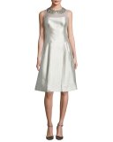 Sleeveless Taffeta Illusion Cocktail Dress, Platinum