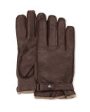 Cashmere-Lined Leather Gloves with Snap