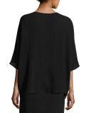 Accordion Silk V-Neck Jacket, Black