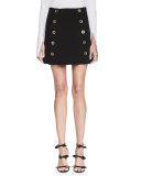 Metal-Button A-Line Skirt, Black