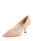 Suede Comma-Heel Pointed-Toe Pump, Nudo