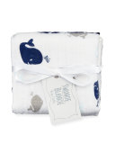 Two-Piece Burp Cloth Set, White/Navy