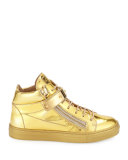 Kids' Unisex Metallic Leather High-Top Sneaker, Gold, Infant