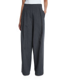 Pleated-Front Ultra Wide-Leg Pants, Dark Gray
