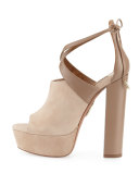 Kaya Plateau Suede 140mm Sandal, Biscotto