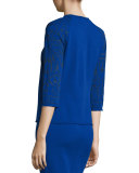Ellah Knit Jewel-Neck Topper, Indigo/Multi