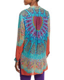 Mandala Printed Silk Tunic, Turquoise/Purple/Orange