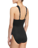 Tara High-Neck Draped One-Piece Swimsuit, Black