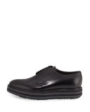 Mixed Media Platform Leather Lace-Up, Black