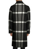 Double-Breasted Large Check Overcoat, Black