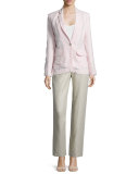 One-Button Fitted Linen Blazer