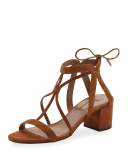 Fiji Strappy Suede Sandal, Cognac