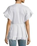 Embroidered V-Neck Cotton Blouse, White