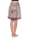 Embellished-Waist Ruched Skirt, Pink/Red/Multi