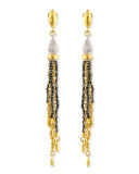 Sultan Collection White & Black Diamond Tassel Earrings 