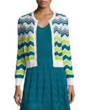 Ripple-Striped Short Cardigan, White