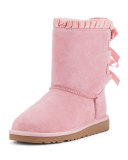 Bailey Ruffle & Bow Suede Boot, Baby Pink, Youth