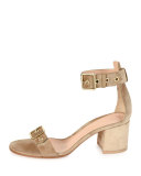 Hayes Suede Buckle 60mm Sandal, Beige