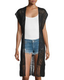 Dru Fringe Crochet Vest, Black