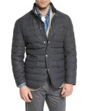 Quilted Wool-Blend Blazer Jacket, Anthracite